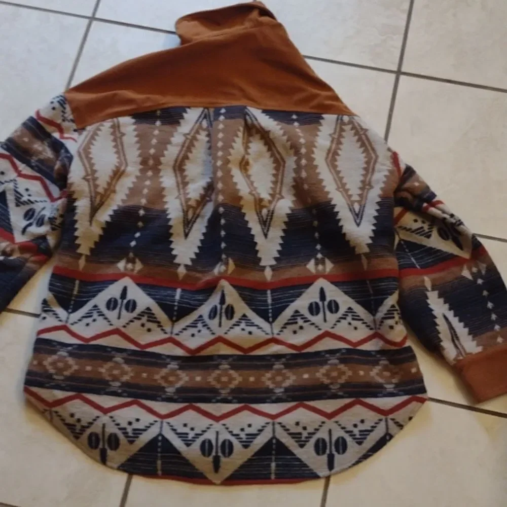 Western Shaket Sweater Jacket Tribal Aztec Print brown black buttondown L - Picture 13 of 13